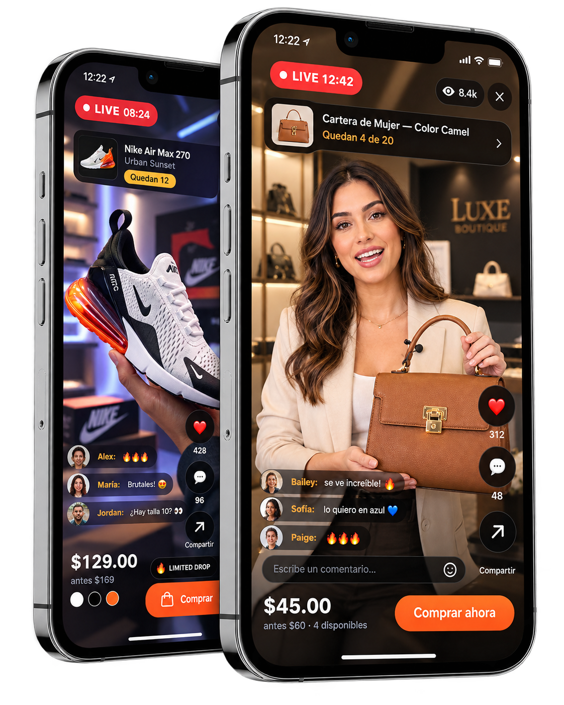 App de Droplace mostrando dos drops en vivo